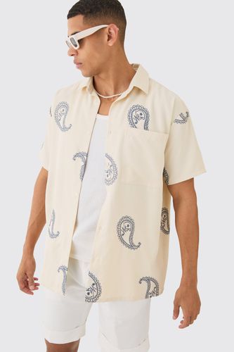 Oversized Soft Twill Paisley Embroidered Shirt - - L - boohooMAN - Modalova