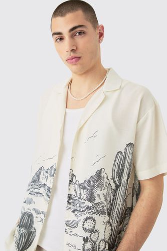 Oversized Linen Look Cactus Print Shirt - - S - boohooMAN - Modalova