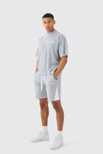 Man Oversized Boxy Contrast Stitch T-shirt Gusset Shorts Set - - M - boohooMAN - Modalova