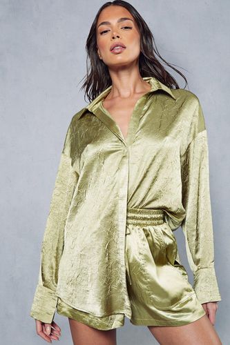 Womens Textured Crinkle Satin Oversized Shirt - - 10 - MISSPAP - Modalova