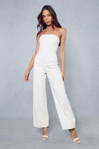 Womens Bandeau Denim Wide Leg Jumpsuit - - 16 - MISSPAP - Modalova