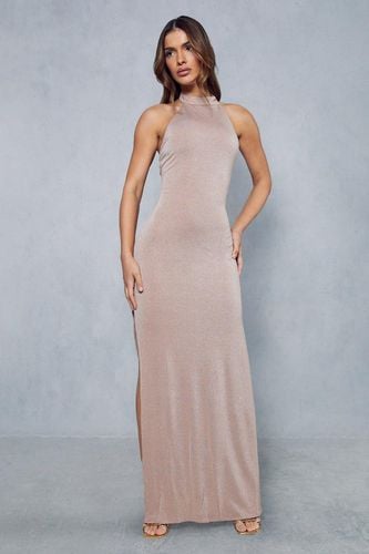 Womens Shimmer Double Layer High Neck Backless Maxi Dress - - 8 - MISSPAP - Modalova