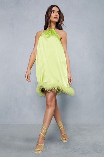 Womens Premium Satin Feather Trim Swing Dress - - 10 - MISSPAP - Modalova