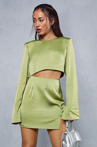 Womens Premium Satin Shoulder Pad Split Skirt Co-ord - - 10 - MISSPAP - Modalova