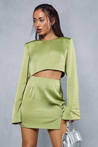Womens Premium Satin Shoulder Pad Split Skirt Co-ord - - 16 - MISSPAP - Modalova