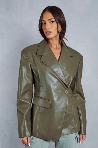 Womens Leather Look Asymmetric Blazer - - 10 - MISSPAP - Modalova