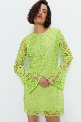 Womens Lace Flute Sleeve Mini Dress - - 10 - Warehouse - Modalova