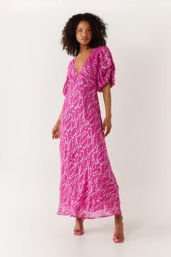 Womens Sparkle Floral V Neck Puff Sleeve Midi Dress - - 12 - Warehouse - Modalova