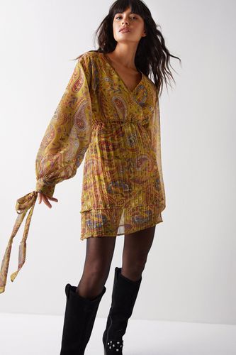 Womens Paisley Print V Neck Chiffon Pleated Mini Dress - - 6 - Warehouse - Modalova