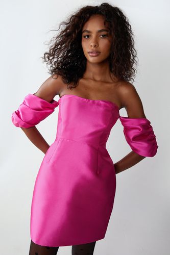 Womens Satin Twill Bardot Puff Sleeve Mini Dress - - 12 - Warehouse - Modalova