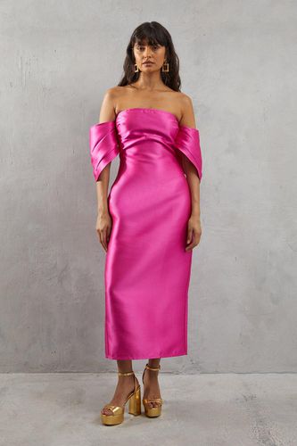 Womens Structured Puff Sleeve Bardot Midi Dress - - 10 - Warehouse - Modalova
