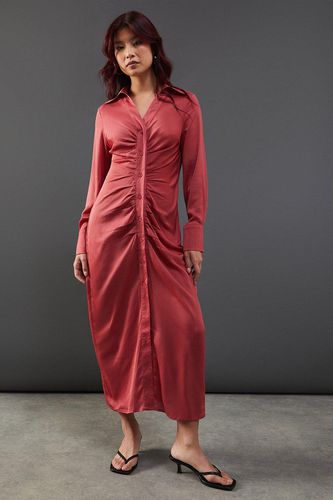 Womens Satin Ruched Front Midi Shirt Dress - - 10 - Warehouse - Modalova