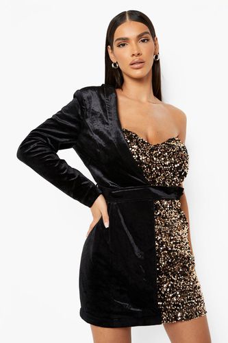 Womens Velvet And Sequin Belted Blazer Party Dress - - 12 - boohoo - Modalova