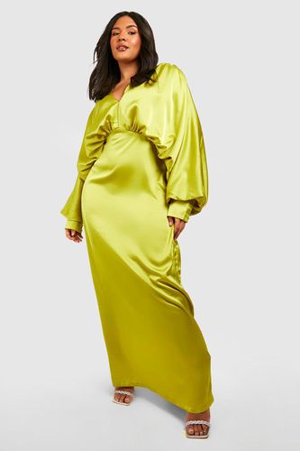 Womens Plus Satin Plunge Blouson Sleeve Maxi Dress - - 26 - boohoo - Modalova