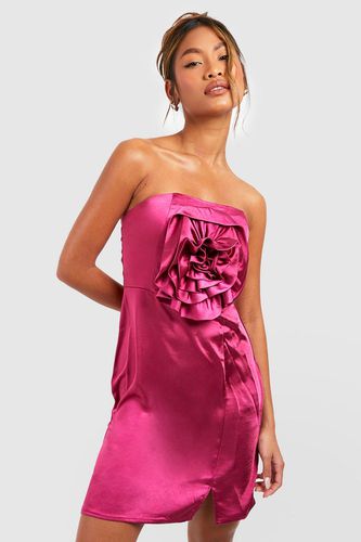 Womens 3d Rose Detail Bandeau Satin Mini Dress - - 10 - boohoo - Modalova