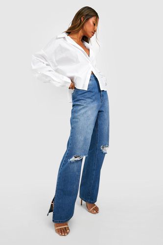 Womens High Waisted Ripped Straight Fit Split Hem Jeans - - 10 - boohoo - Modalova