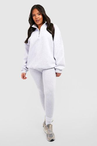 Womens Plus Oversized Half Zip Sweatshirt And Legging Set - - 18 - boohoo - Modalova