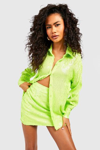 Womens Neon Sequin Relaxed Fit Shirt - - 10 - boohoo - Modalova