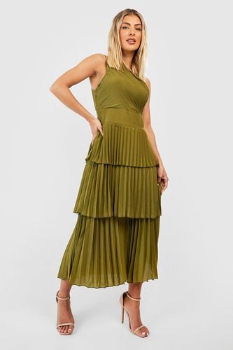 Womens Pleated Ruffle Detail Midi Dress - - 16 - boohoo - Modalova