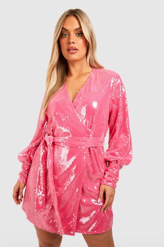 Womens Plus Sequin Wrap Dress - - 26 - boohoo - Modalova