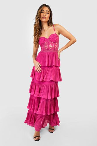 Womens Lace Corset Detail Pleated Maxi Dress - - 10 - boohoo - Modalova