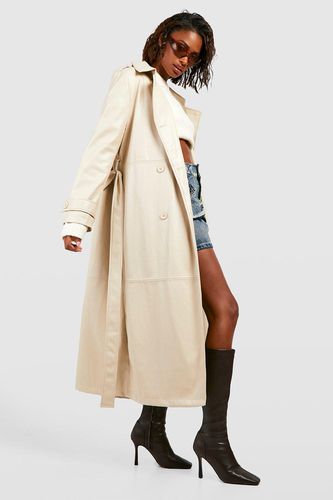 Womens Belted Faux Leather Trench Coat - - 14 - boohoo - Modalova