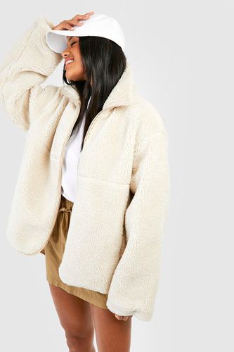 Womens Zip Detail Faux Fur Teddy Jacket - - 10 - boohoo - Modalova