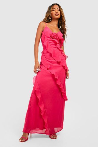 Womens Rose Corsage Detail Ruffle Maxi Dress - - 14 - boohoo - Modalova