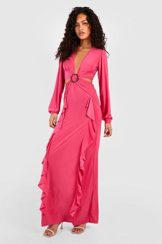Womens Slinky Ruffle Plunge Maxi Dress - - 8 - boohoo - Modalova