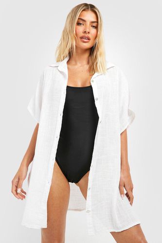 Womens Linen Look Button Front Beach Kaftan Shirt - L - boohoo - Modalova