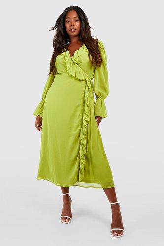 Womens Plus Chiffon Ruffle Wrap Dress - - 20 - boohoo - Modalova