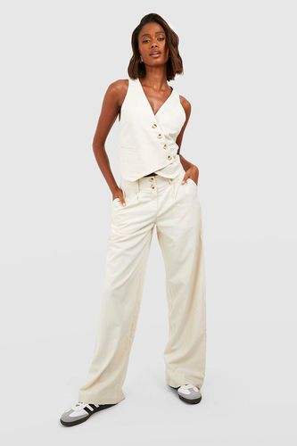 Womens Mock Horn Double Button Wide Leg Tailored Trousers - - 14 - boohoo - Modalova