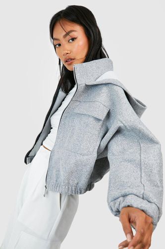 Womens Hooded Wool Look Jacket - - 14 - boohoo - Modalova