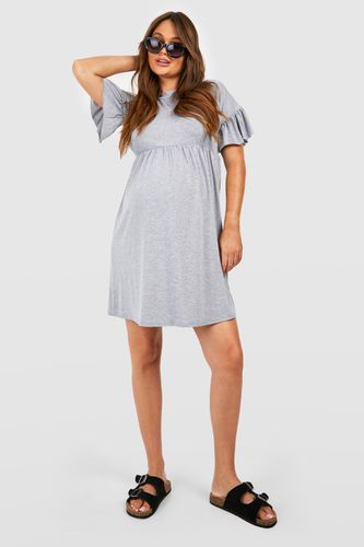 Womens Maternity Frill Sleeve Smock Mini Dress - - 12 - boohoo - Modalova