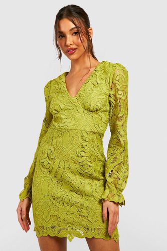Womens Premium Lace Blouson Sleeve Mini Dress - - 10 - boohoo - Modalova