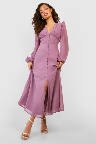 Womens Puff Sleeve Button Through Midi Dress - - 14 - boohoo - Modalova