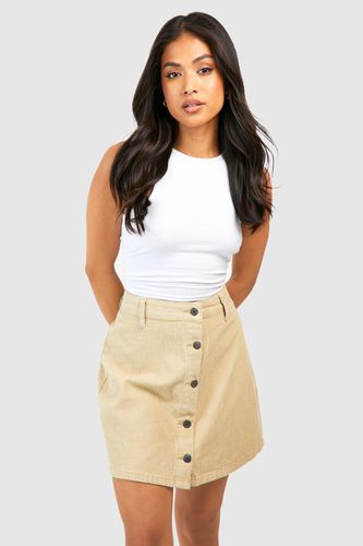 Womens Petite Ecru Button Detail Cord Mini Skirt - - 6 - boohoo - Modalova