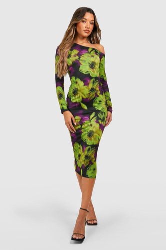 Womens Floral Slinky Asymmetric Midaxi Dress - - 8 - boohoo - Modalova