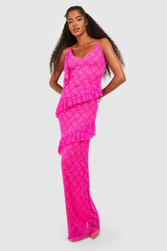 Womens Lace Asymmetric Ruffle Maxi Dress - - 10 - boohoo - Modalova