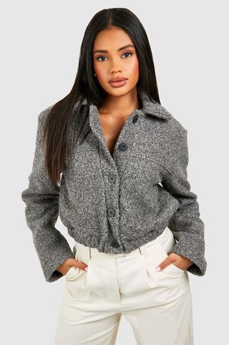 Womens Textured Wool Look Button Crop Jacket - - 14 - boohoo - Modalova