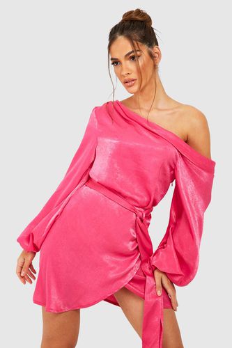 Womens Satin Draped One Shoulder Mini Dress - - 12 - boohoo - Modalova