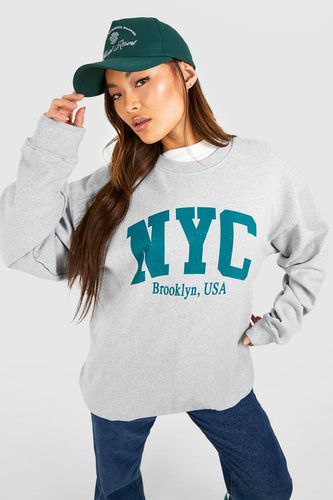 Womens Nyc Slogan Printed Varsity Oversized Sweatshirt - - L - boohoo - Modalova