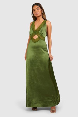 Womens Satin Lace Trim Maxi Slip Dress - - 12 - boohoo - Modalova