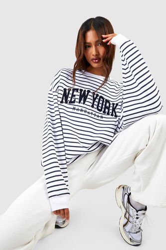 Womens Tall Striped New York Applique Sweatshirt - - L - boohoo - Modalova