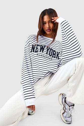 Womens Tall Striped New York Applique Sweatshirt - - M - boohoo - Modalova