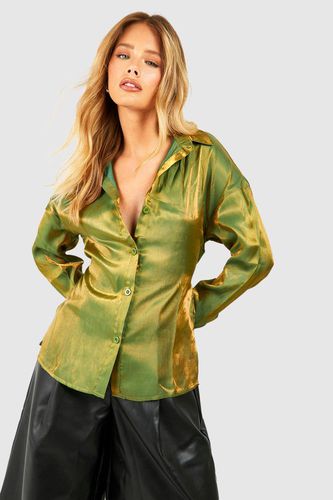 Womens Shimmer Shirt - Green - 10 - boohoo - Modalova