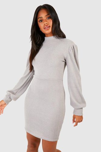 Womens Brushed Rib Volume Sleeve Mini Dress - - 10 - boohoo - Modalova