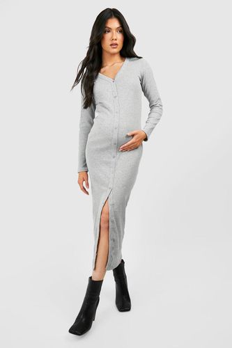 Womens Maternity Rib Button Through Midaxi Dress - - 14 - boohoo - Modalova