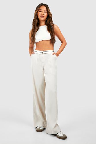 Womens Contrast Waistband Wide Leg Tailored Trousers - - 14 - boohoo - Modalova