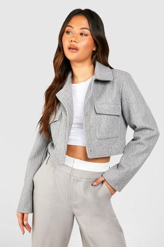 Womens Asymmetric Crop Wool Look Jacket - - 14 - boohoo - Modalova